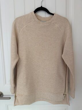 Varley Beige Crewneck Sweater with Side Zips
